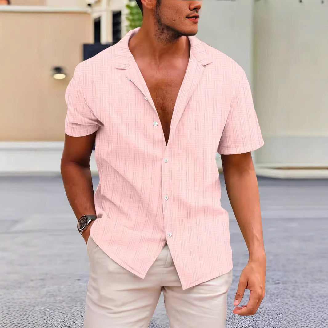 Men’s Short Sleeve Shirt – Cotton Linen Blend – Classic Fit – Button-Up Casual Wear