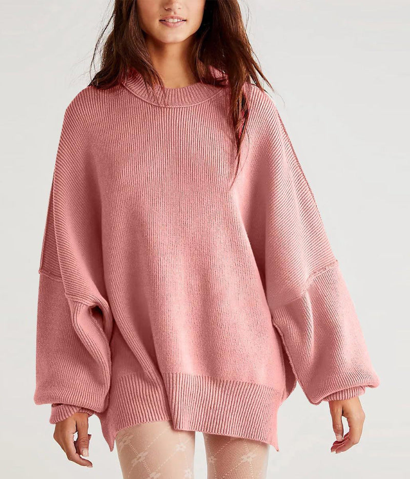Women’s Pullover Knit Sweater – Oversized Fit – Long Sleeve – Side Slits – Textured Knit