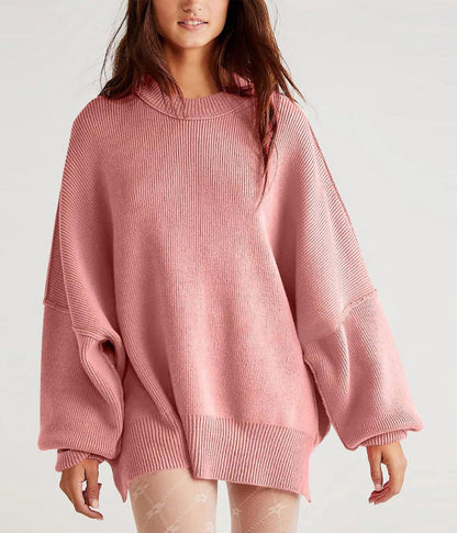 Women’s Pullover Knit Sweater – Oversized Fit – Long Sleeve – Side Slits – Textured Knit