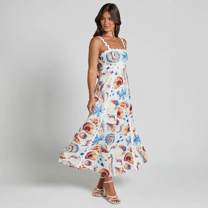 Women’s Maxi Dress – Lightweight Cotton – Loose Fit – Spaghetti Strap – Printed