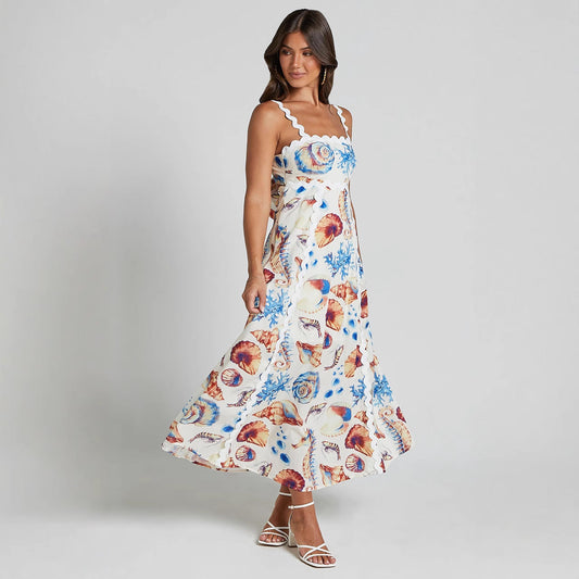 Women’s Maxi Dress – Lightweight Cotton – Loose Fit – Spaghetti Strap – Printed