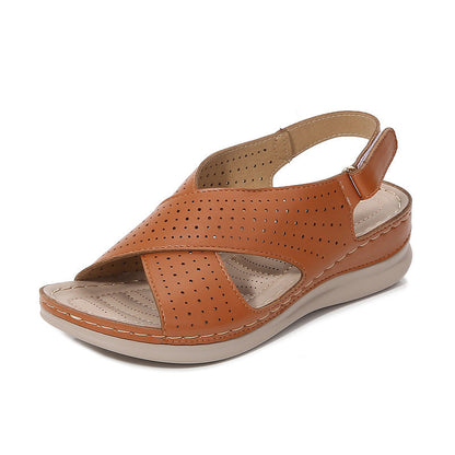 Women’s Sandals – Slingback Strap – Cross Front – Cushioned Sole – Perforated Design