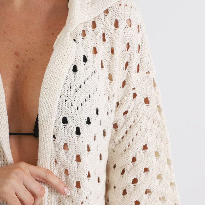 Women’s Knit Two-Piece Set – Open Front Short Sleeve Top – High Waist Wide Leg Pants