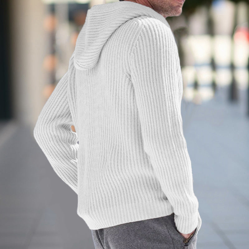 Men’s Knit Cardigan – Hooded – Relaxed Fit – Ribbed Texture – Long Sleeve Casual Wear