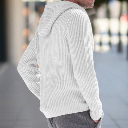 Men’s Knit Cardigan – Hooded – Relaxed Fit – Ribbed Texture – Long Sleeve Casual Wear