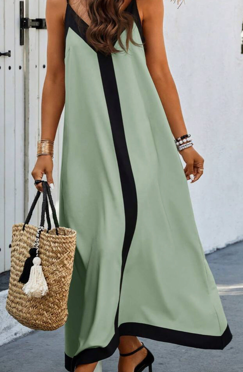 Women’s Midi Dress – Relaxed Fit – Luxury Fabric – V-Neck – Adjustable Straps