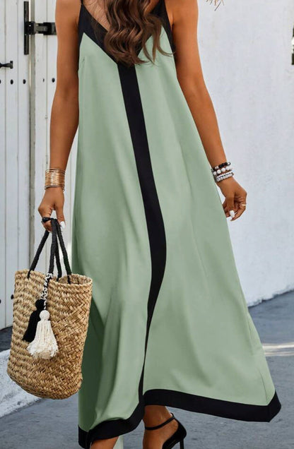 Women’s Midi Dress – Relaxed Fit – Luxury Fabric – V-Neck – Adjustable Straps