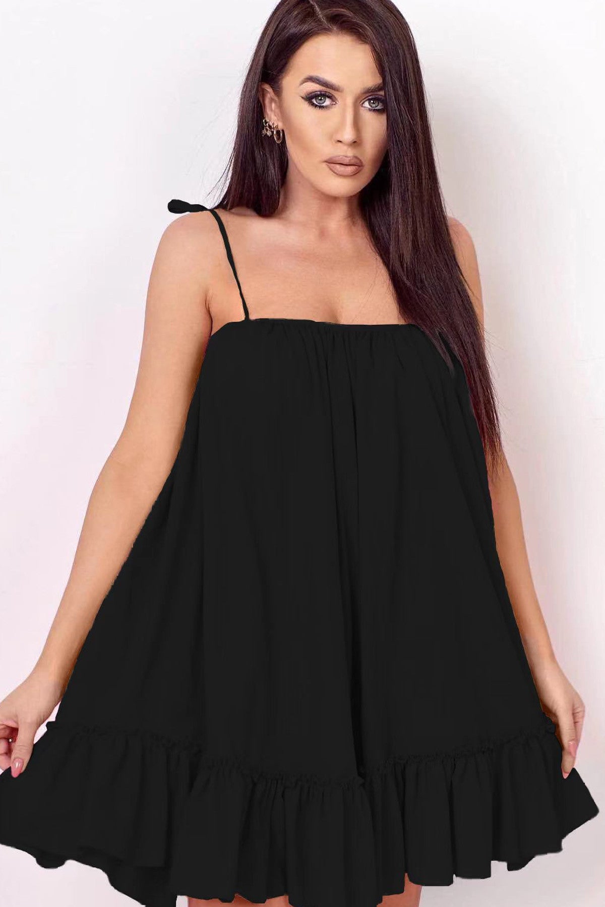 Women’s Sundress – Lightweight Cotton – Loose Fit – Spaghetti Straps – Ruffled Hemline