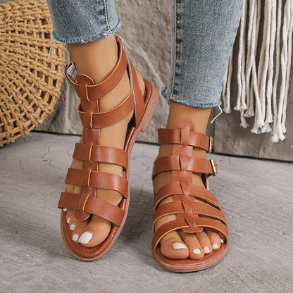 Women’s Sandals – Roman Style – Flat Sole – Buckled Open Toe