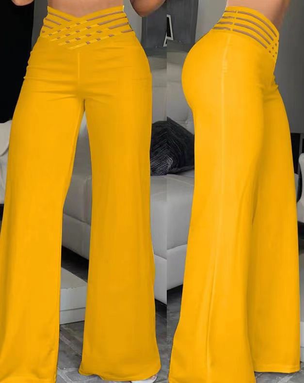 Women’s High-Waist Pants – Wide Leg – Decorative Waistband – Lightweight Drape