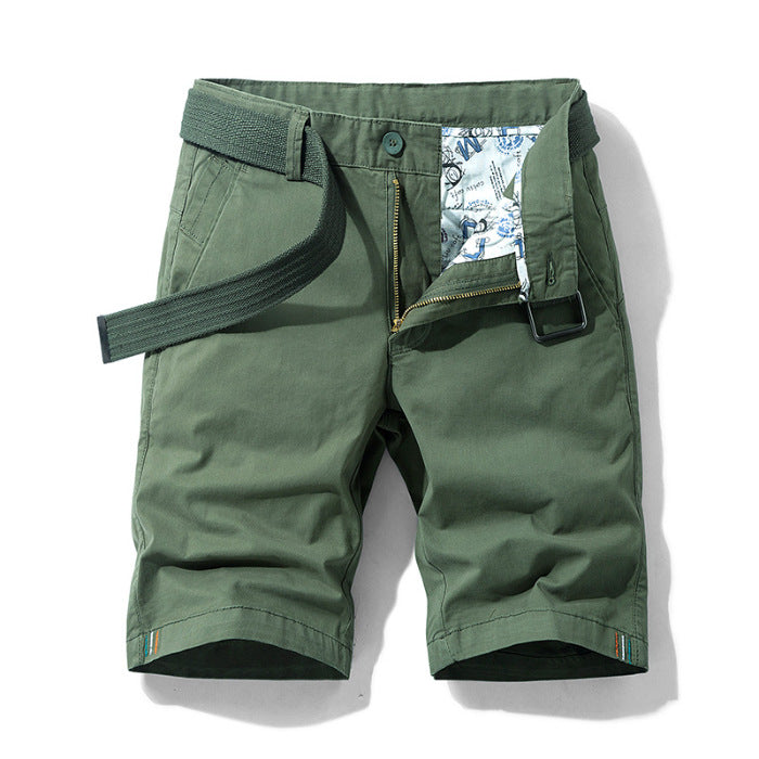 Men’s Knee-Length Shorts – Breathable Blend – Casual Fit – Belted with Side Pockets