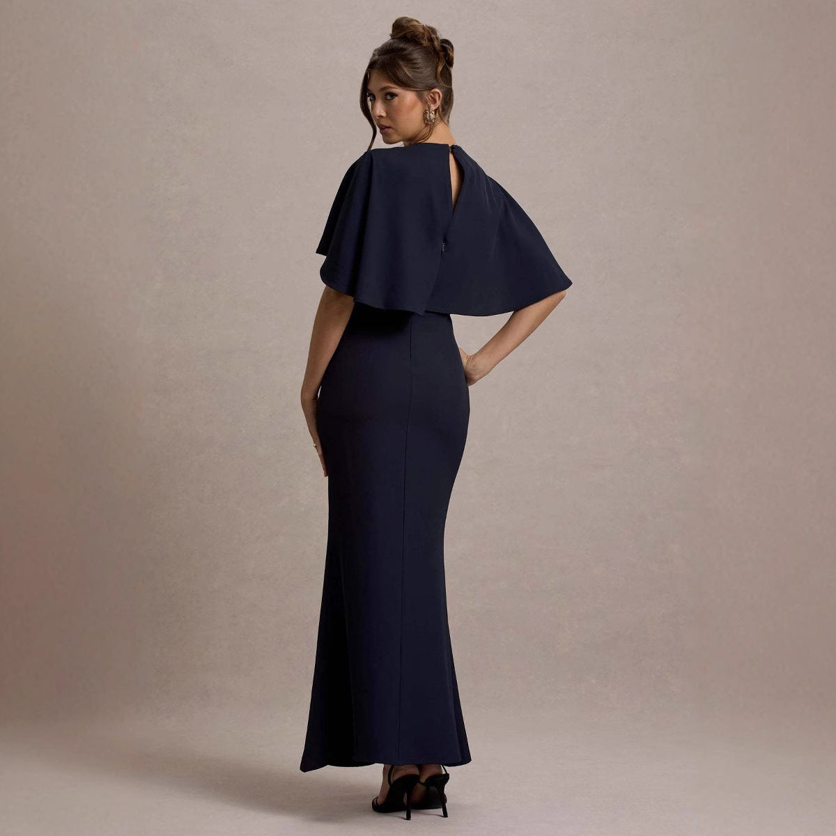 Women’s Maxi Dress – Fitted Silhouette – Ruched Waist – Flutter Sleeves – Luxury Fabric