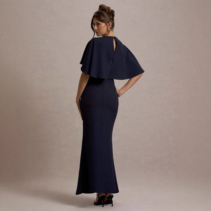 Women’s Maxi Dress – Fitted Silhouette – Ruched Waist – Flutter Sleeves – Luxury Fabric