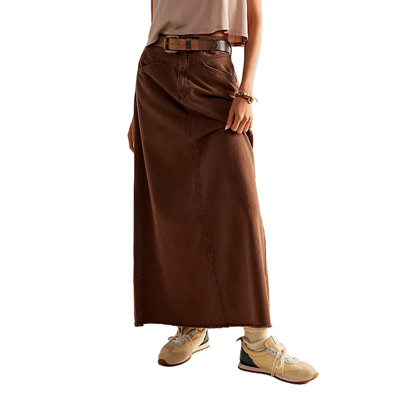 Women’s Skirt – High Waist – Straight Fit – Raw Hem – Full Length – 5-Pocket