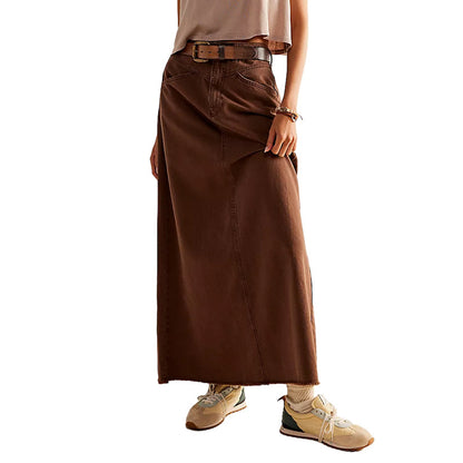 Women’s Skirt – High Waist – Straight Fit – Raw Hem – Full Length – 5-Pocket