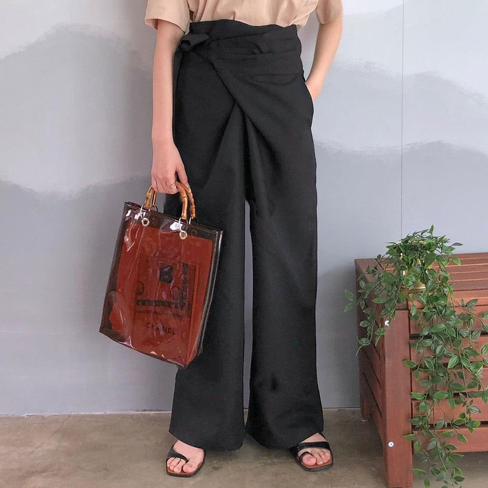 Women’s Wide-Leg Pants – High Waist – Tie Waistband – Lightweight Cotton – Full Length