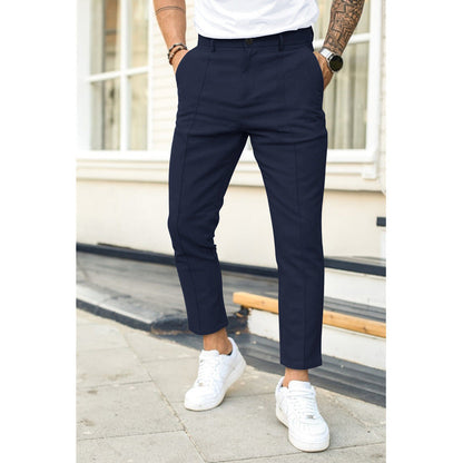 Men’s Casual Trousers – Slim Fit – Double Pleat Front – Ankle Length – Belt Loop Waist