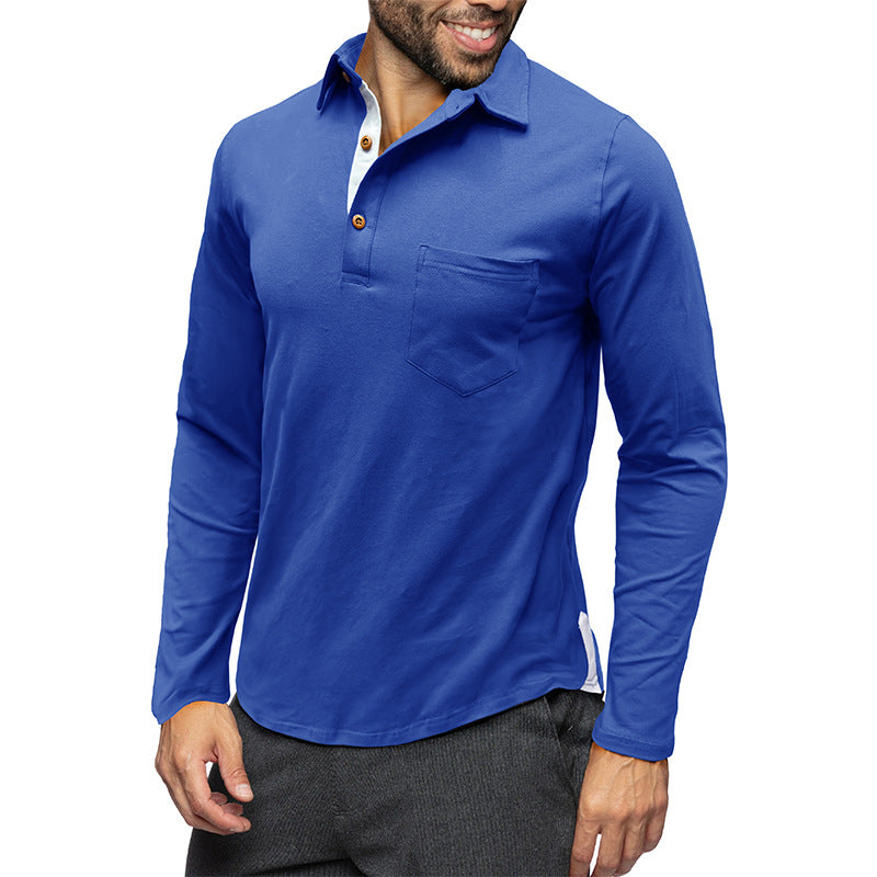 Men’s Long Sleeve Polo Shirt – Cotton – Slim Fit – Chest Pocket – Button Placket