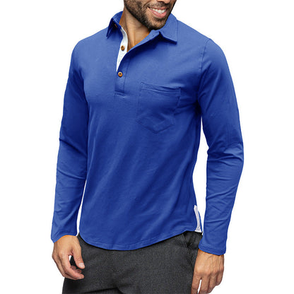 Men’s Long Sleeve Polo Shirt – Cotton – Slim Fit – Chest Pocket – Button Placket
