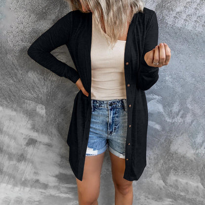 Women’s Cardigan – Fine Knit – Relaxed Fit – Button Front – Mid-Thigh Length