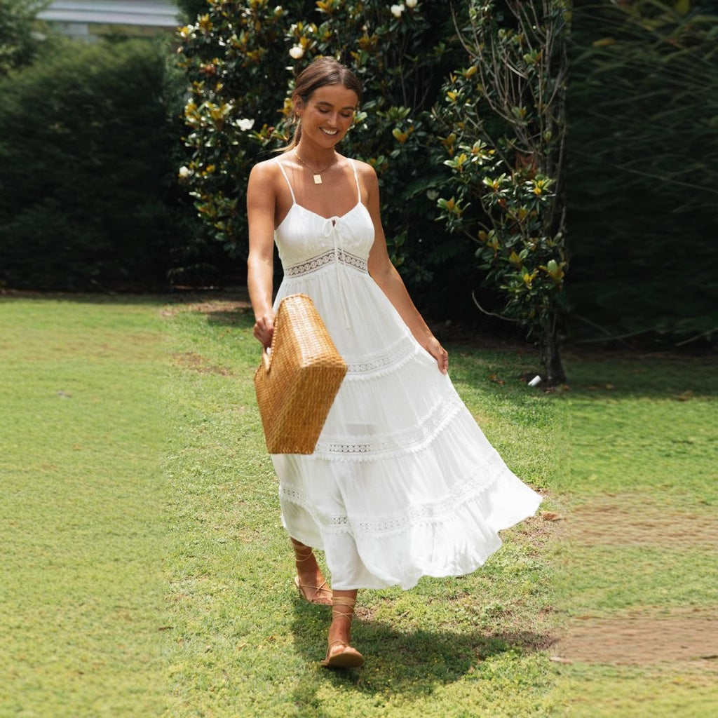 Women’s Sundress – Cotton Blend – Flowy Fit – Tiered Skirt – Lace Trim – Spaghetti Straps