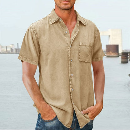 Men’s Short Sleeve Shirt – Relaxed Fit – Button Front – Natural Fibers – Chest Pocket