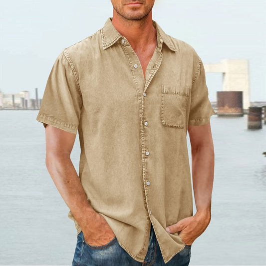 Men’s Short Sleeve Shirt – Relaxed Fit – Button Front – Natural Fibers – Chest Pocket