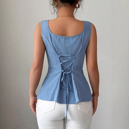 Women’s Tank Top – Slim Fit – Ribbed Knit – Square Neck – Stretch Casual Wear