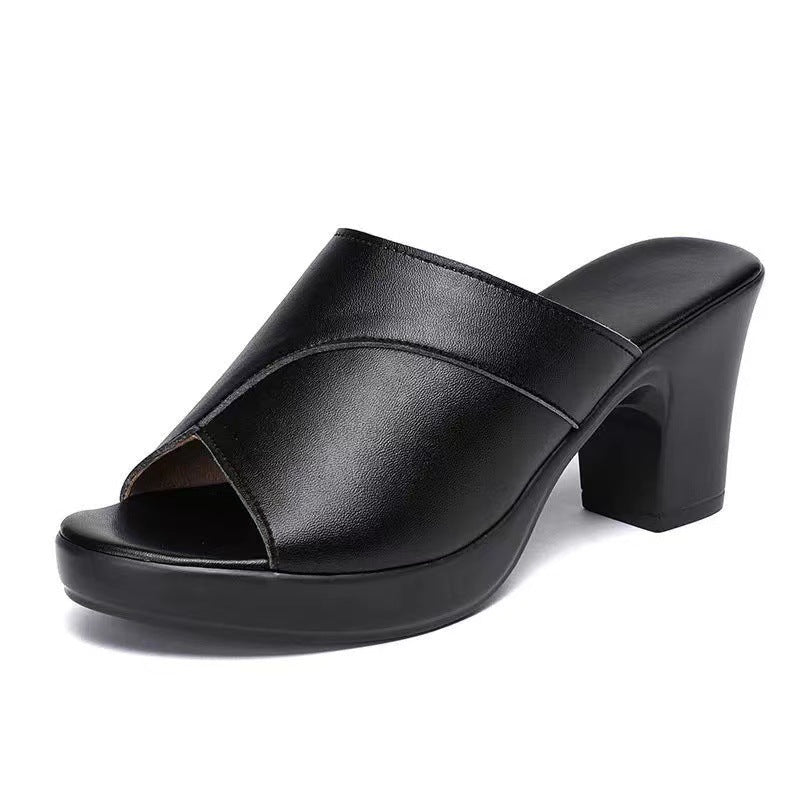 Women’s Heeled Mules – Block Heel – Peep Toe – Slip-On Fit