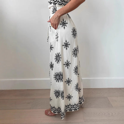 Women’s Two-Piece Set – Sleeveless Crop Top – High Waist Wide-Leg Pants – Cotton Blend