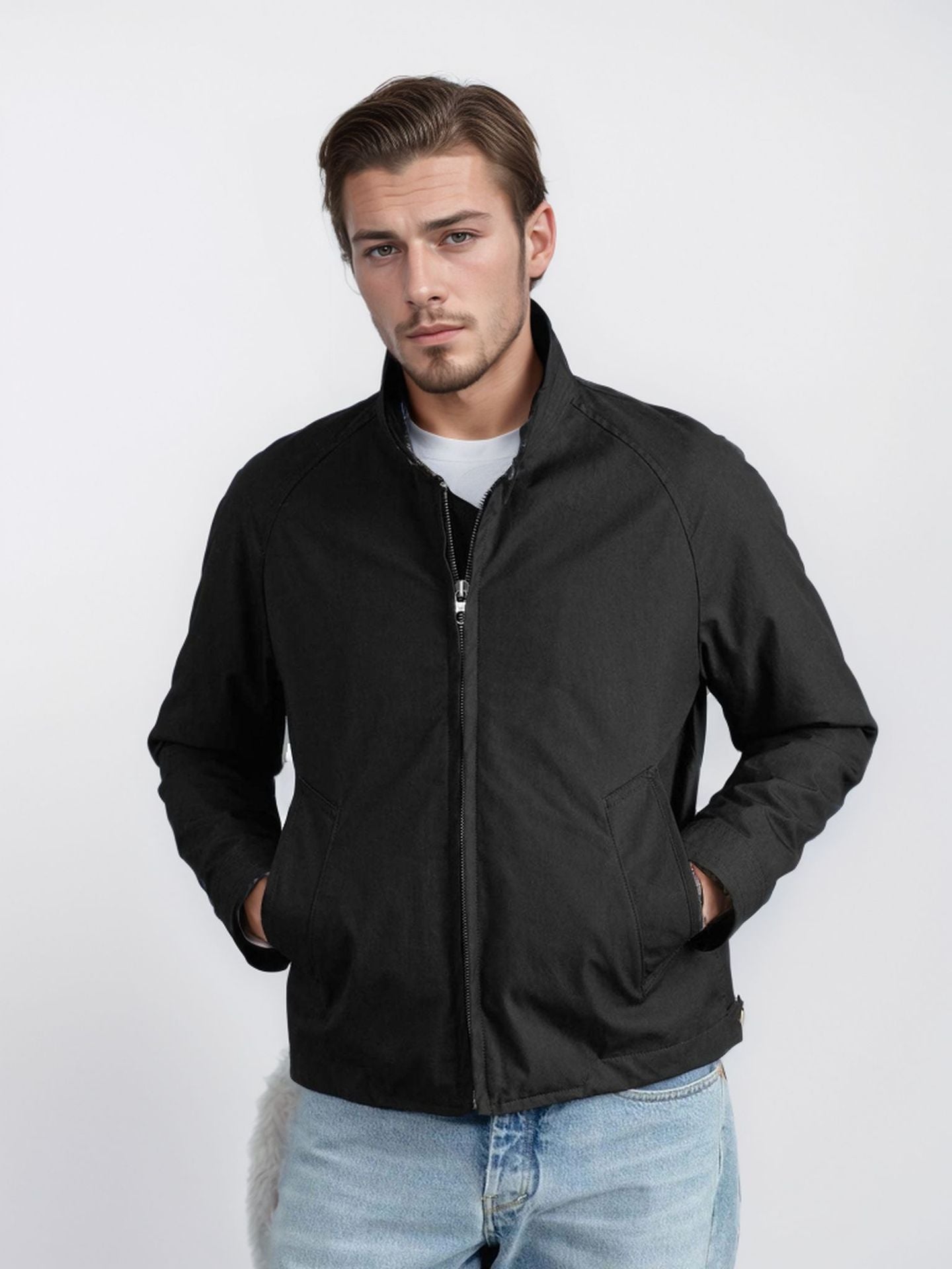 Men’s Jacket – Slim Fit – High Collar – Cotton Blend – Zipper Front – Casual Wear