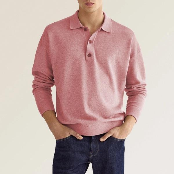 Men’s Polo Shirt – Soft Knit Cotton Blend – Classic Fit – Long Sleeve – Ribbed Cuffs