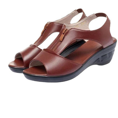 Women’s Wedge Sandals – Open Toe – Ankle Strap – Zipper Closure – Breathable Upper