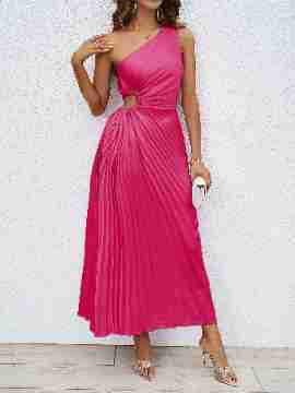 Women’s Maxi Dress – One Shoulder – Ruched Waist – Cut-Out – Elegant Fit
