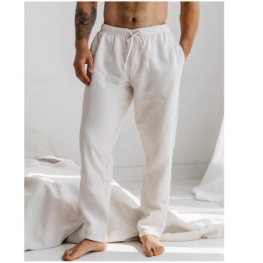 Men’s Linen Pants – Relaxed Fit – Drawstring Waist – Full Length – Side Pockets