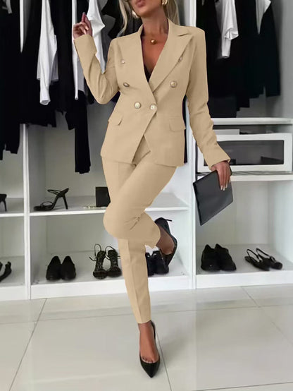 Women’s Blazer Set – Slim Fit – Double-Breasted – Notched Lapel – Office Wear