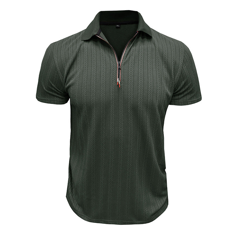 Men’s Polo Shirt – Ribbed Knit – Zipper Neck – High Collar – Standard Fit – Short Sleeve