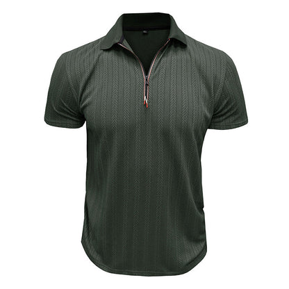 Men’s Polo Shirt – Ribbed Knit – Zipper Neck – High Collar – Standard Fit – Short Sleeve