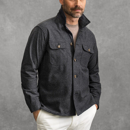 Men’s Jacket – Tailored Fit – High Collar – Button-Up – Chest Flap Pockets – Soft Texture