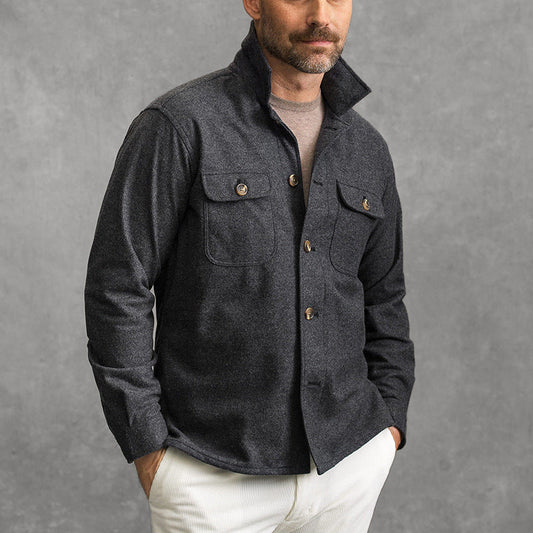 Men’s Jacket – Tailored Fit – High Collar – Button-Up – Chest Flap Pockets – Soft Texture