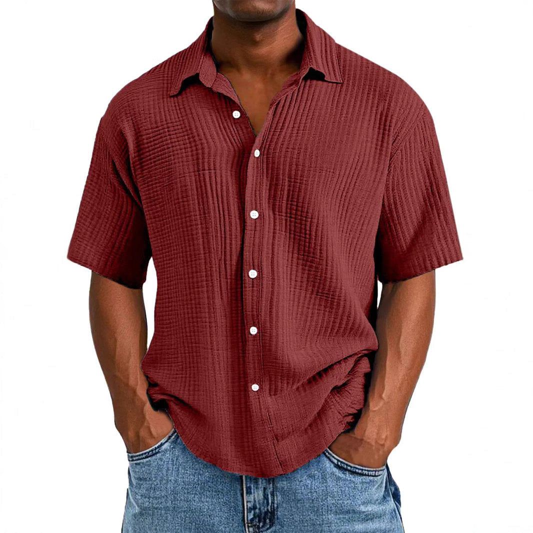 Men’s Short Sleeve Shirt – Relaxed Fit – Wrinkled Texture – Breathable Blend