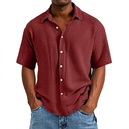 Men’s Short Sleeve Shirt – Relaxed Fit – Wrinkled Texture – Breathable Blend