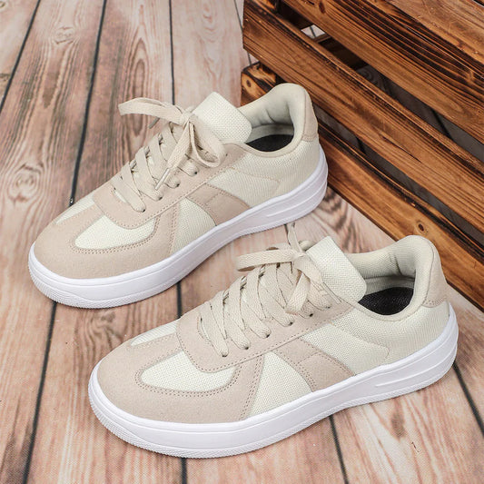 Women’s Low-Top Sneakers - Knit Upper - Suede Trim - Cushioned Platform Sole