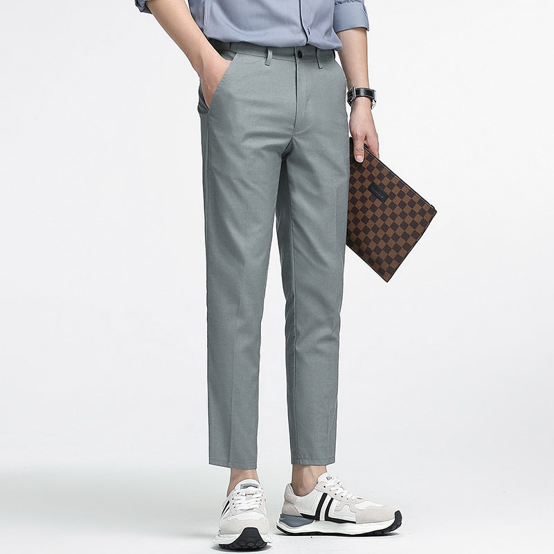 Men’s Cropped Trousers – Slim Fit – Breathable Blend – Straight Cut Smart Casual