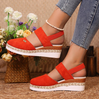 Women’s Wedge Sandals – Closed Toe – Wide Straps – Jute Heel – Secure Fit