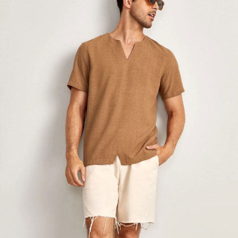 Men’s Oversized T-Shirt – Cotton Blend – V-Neck – Relaxed Fit – Short Sleeve Casual
