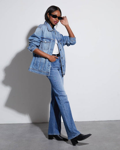 Women’s Wide-Leg Jeans – Washed Denim – Relaxed Fit – High Waist – Frayed Hem