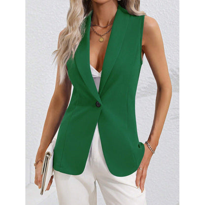 Women’s Sleeveless Cardigan Jacket – Tailored Fit – Round Neck – Single Button Closure
