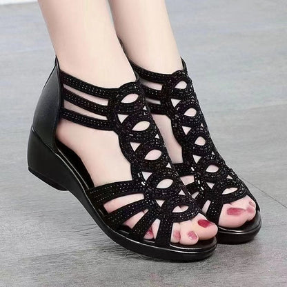 Women’s Sandals – Medium Heel – Soft Feel – Cut-Out Detailing – Open Toe – Elegant Casual
