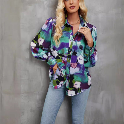 Women’s Button-Up Shirt – Relaxed Fit – Floral Print – Lightweight Cotton Casual Wear